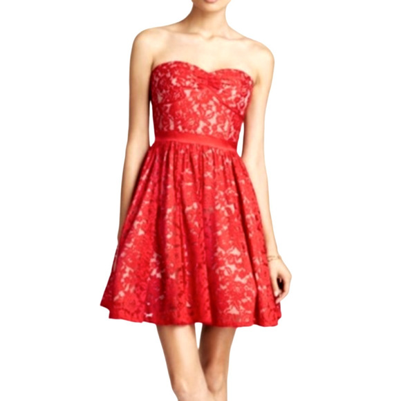 Red Aqua Sweetheart Neckline Strapless Lace Dress Size 4 - Picture 7 of 7